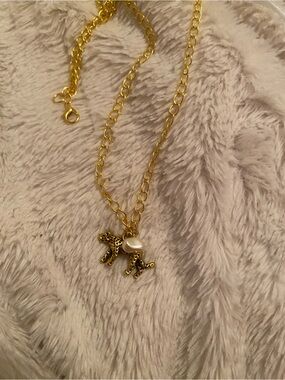 Gold Plated Leopard Pendant Necklace with Pearl Accent